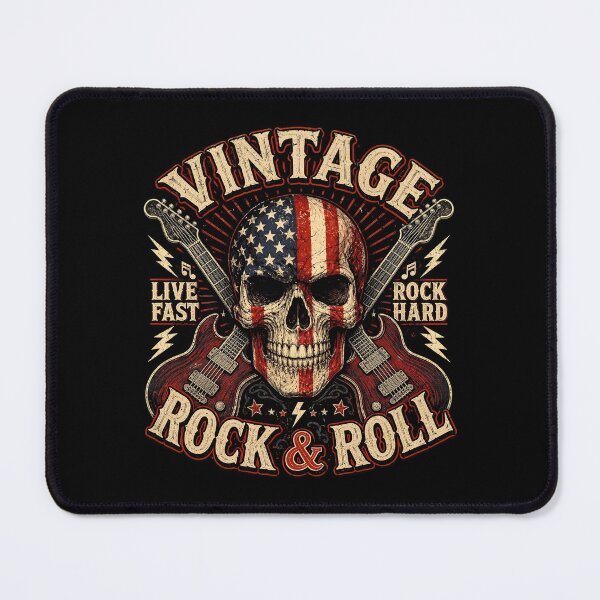 Item preview, Vintage American Flag Skull Crossed Guitars Rock designed and sold by Vermanartist.