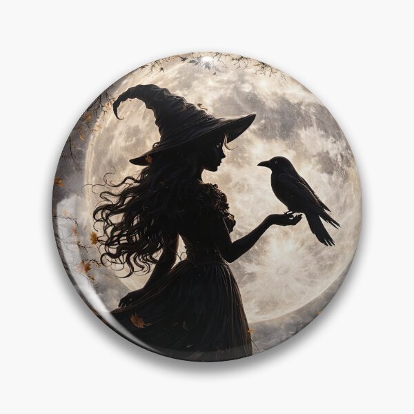 Item preview, Silhouette Young Beautiful Witch and Crow or Raven by Moonlight Cute Halloween designed and sold by Stephanie Laird.
