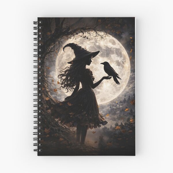 Item preview, Silhouette Young Beautiful Witch and Crow or Raven by Moonlight Cute Halloween designed and sold by Stephanie Laird.