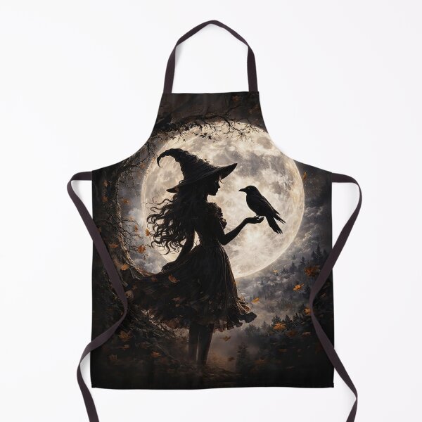 Item preview, Silhouette Young Beautiful Witch and Crow or Raven by Moonlight Cute Halloween designed and sold by Stephanie Laird.