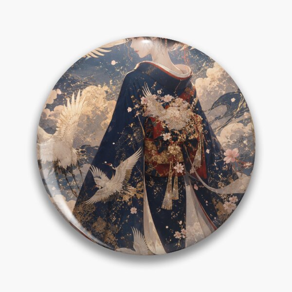 Item preview, Celestial Crane Flight – Ethereal Japanese Kimono Woman, Moonlit Crane Art, Wabi-Sabi Wall Decor designed and sold by UkiyoeFusion.