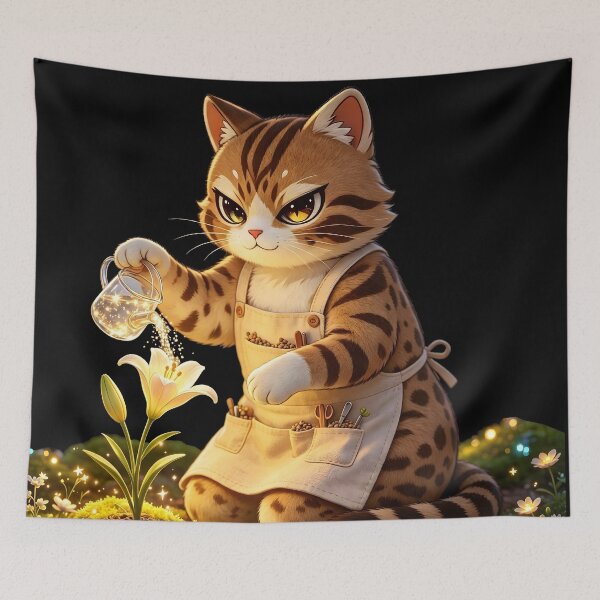 Item preview, The Forest Gardener - Cute Felis Nigripes Caring for Magical Flora designed and sold by ABYSSLAB.