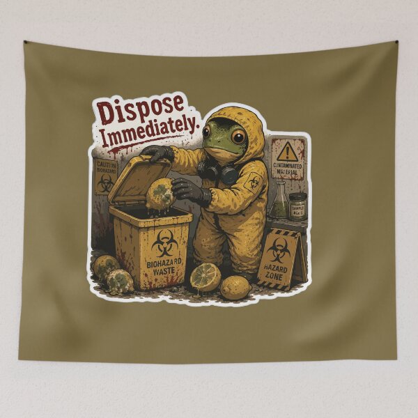 Item preview, Biohazard Disposal Frog Sticker – Hazardous Waste Cleanup Illustration designed and sold by SimplePoDesign.