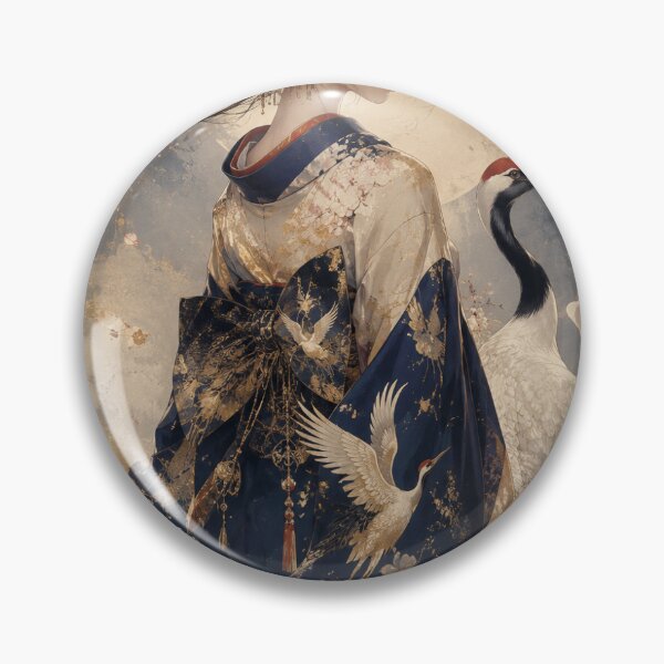 Item preview, Golden Crane Serenity – Ethereal Japanese Kimono Woman with Sacred Crane, Moonlight & Sakura Fine Art Print designed and sold by UkiyoeFusion.