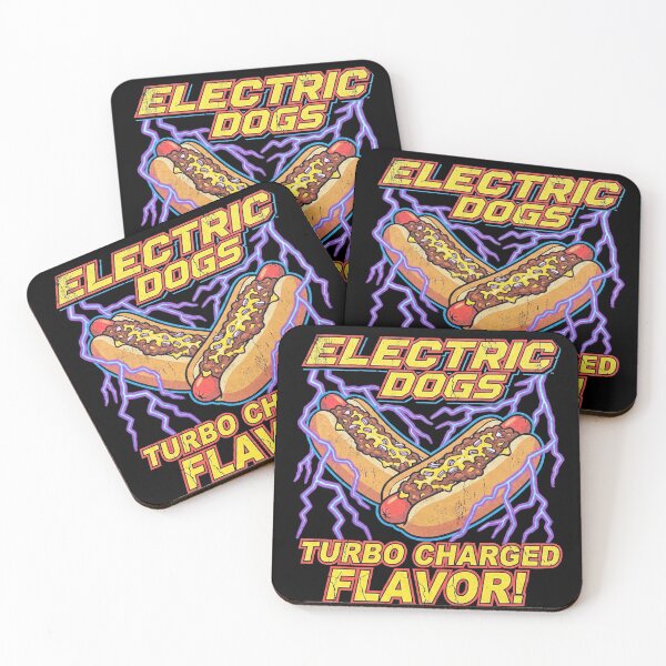 Item preview, Electric Dogs Turbo Charged Flavor Retro 80s Hotdog designed and sold by TeNovaStudio ⭐⭐⭐⭐⭐.