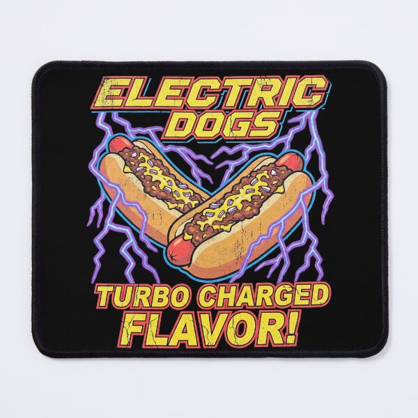 Item preview, Electric Dogs Turbo Charged Flavor Retro 80s Hotdog designed and sold by TeNovaStudio ⭐⭐⭐⭐⭐.