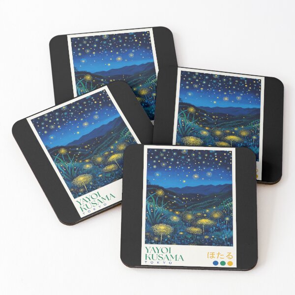Item preview, Yayoi Kusama Firefly Poster Print - Blue Yellow Glowing Dandelion Night Landscape Wall Art, Tokyo Art designed and sold by MorningJoco.