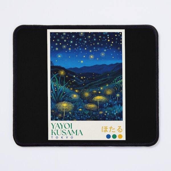 Item preview, Yayoi Kusama Firefly Poster Print - Blue Yellow Glowing Dandelion Night Landscape Wall Art, Tokyo Art designed and sold by MorningJoco.