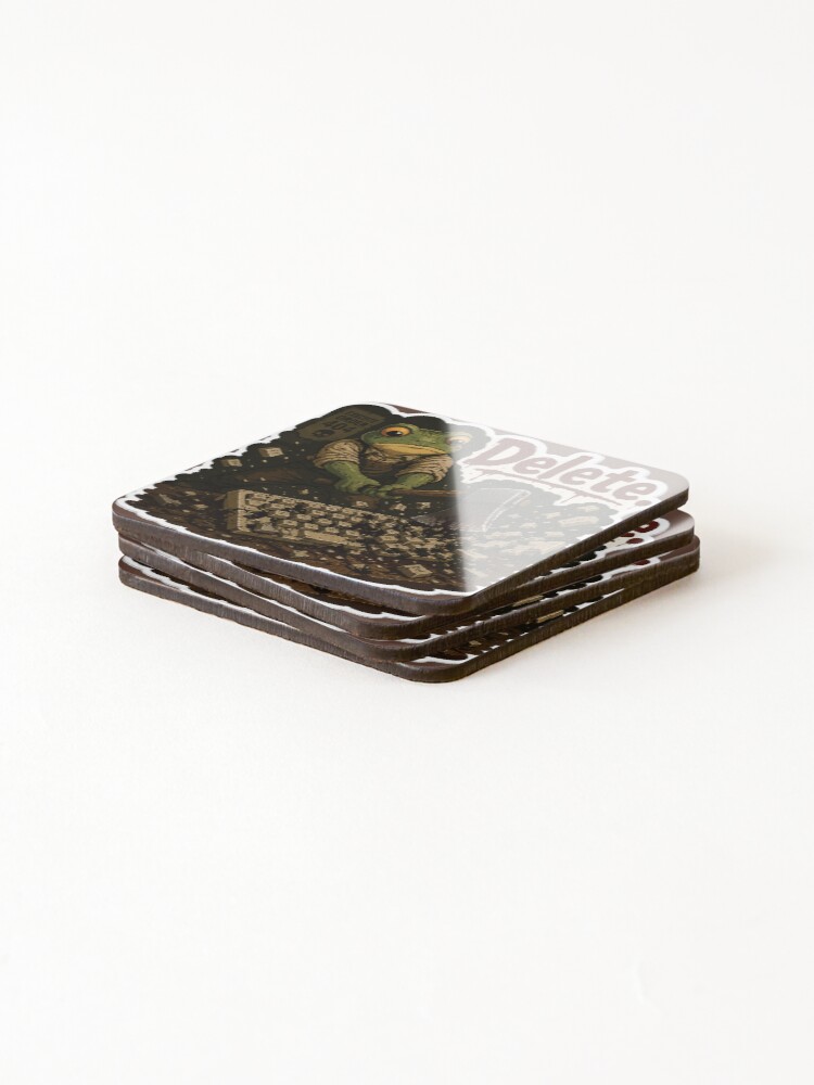 Thumbnail 4 of 5, Coasters (Set of 4), Delete Key Frog Sticker – Rage-Smashing Keyboard Illustration designed and sold by SimplePoDesign.