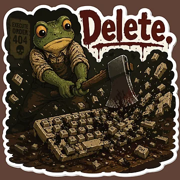 Artwork thumbnail, Delete Key Frog Sticker – Rage-Smashing Keyboard Illustration by SimplePoDesign