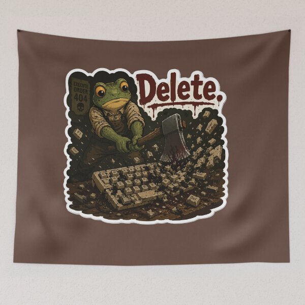 Item preview, Delete Key Frog Sticker – Rage-Smashing Keyboard Illustration designed and sold by SimplePoDesign.