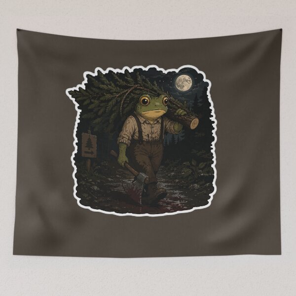 Item preview, Moonlit Christmas Tree Frog Sticker – Midnight Forest Lumberjack Illustration designed and sold by SimplePoDesign.