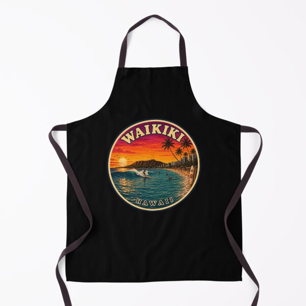 Artikelvorschau, Retro-Surf-Aufkleber „Waikiki Hawaii“ | Reisekunstwerk „Sonnenuntergang am Diamond Head“ entworfen und verkauft von Swanny's Custom T-shirt and Gift Designs.