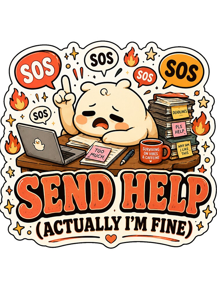 Thumbnail 4 of 4, iPhone Case, Send Help (Actually I'm Fine) Sticker designed and sold by RedRubyBubble.