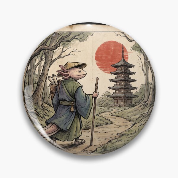 Item preview, Japanese Ukiyo-e Axolotl Monk Samurai Pagoda Vintage Art designed and sold by TeNovaStudio.