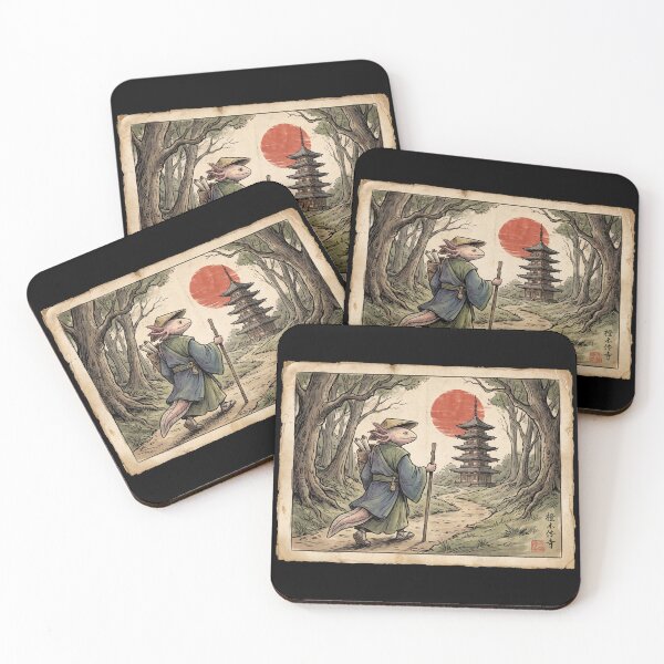 Item preview, Japanese Ukiyo-e Axolotl Monk Samurai Pagoda Vintage Art designed and sold by TeNovaStudio ⭐⭐⭐⭐⭐.