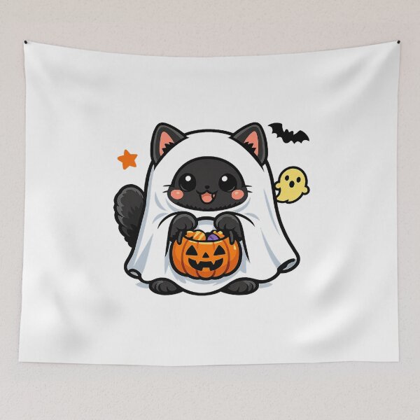 Item preview, Kawaii Cute Ghost Cat Halloween Pumpkin designed and sold by Ghostly Cats.