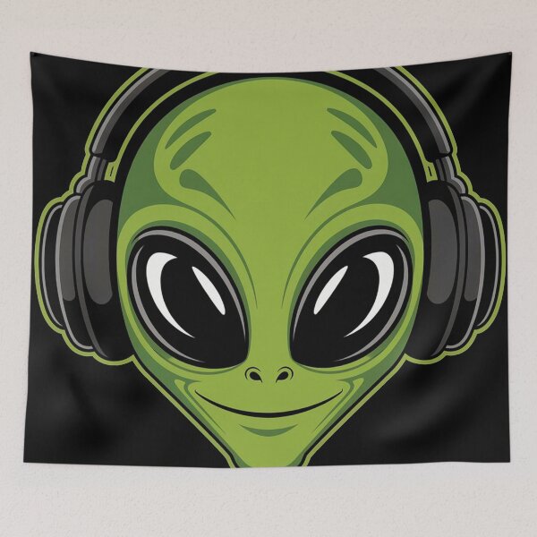 Item preview, Alien DJ Headphones Listen - Retro Sci-Fi Music Art designed and sold by Outlet Raloel.