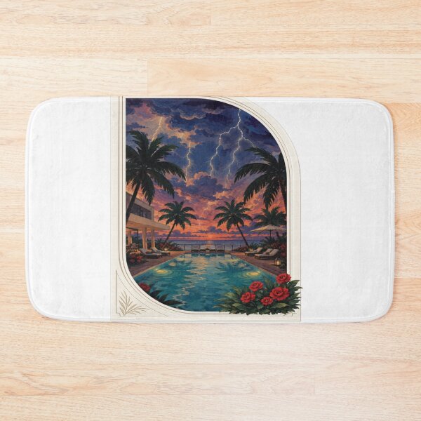 Item preview, Luxury Tropical Resort Storm Sunset – Lightning Ocean Pool Paradise Vintage Travel Art designed and sold by RAYapparel.