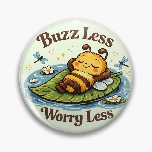 Item preview, Buzz Less Worry Less Cute Bee Floating on Leaf Retro Vintage Nature T-Shirt Relaxing Bee Mascot Vector designed and sold by MAD's Recreation Studio.