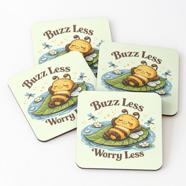 Item preview, Buzz Less Worry Less Cute Bee Floating on Leaf Retro Vintage Nature T-Shirt  Relaxing Bee Mascot Vector designed and sold by  MAD's Recreation Studio.