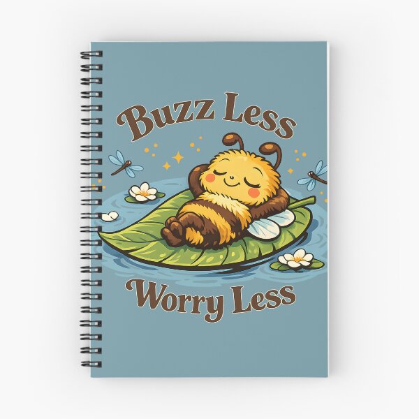 Item preview, Buzz Less Worry Less Cute Bee Floating on Leaf Retro Vintage Nature T-Shirt Relaxing Bee Mascot Vector designed and sold by MAD's Recreation Studio.