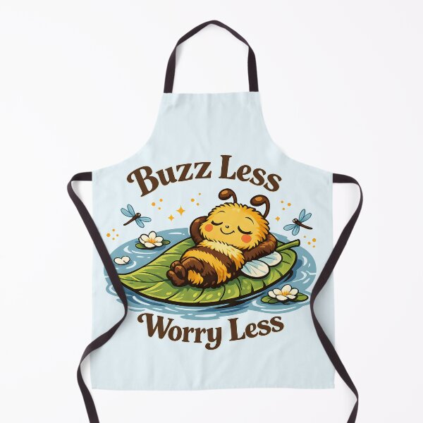Item preview, Buzz Less Worry Less Cute Bee Floating on Leaf Retro Vintage Nature T-Shirt Relaxing Bee Mascot Vector designed and sold by MAD's Recreation Studio.