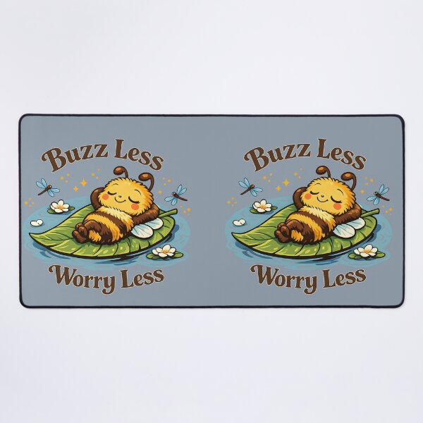 Item preview, Buzz Less Worry Less Cute Bee Floating on Leaf Retro Vintage Nature T-Shirt Relaxing Bee Mascot Vector designed and sold by MAD's Recreation Studio.