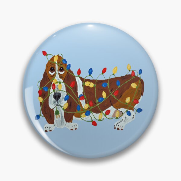 Item preview, Basset Hound tangled in Christmas Lights designed and sold by Squirreldumplings.