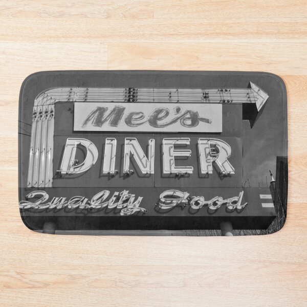 Item preview, Mel's American diner roadside black and white photograph for kitchen and dining room decor designed and sold by Astrid Arkhangelsky.