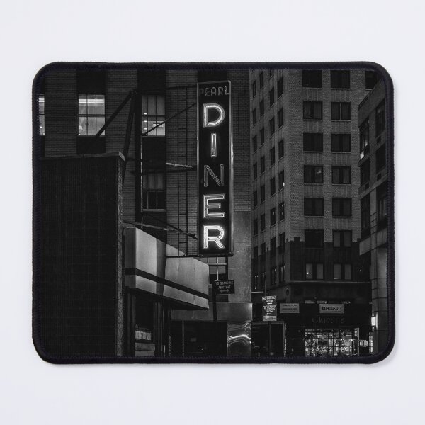 Item preview, Nighthawks neon sign diner black and white photograph for kitchen and dining room decor designed and sold by Astrid Arkhangelsky.
