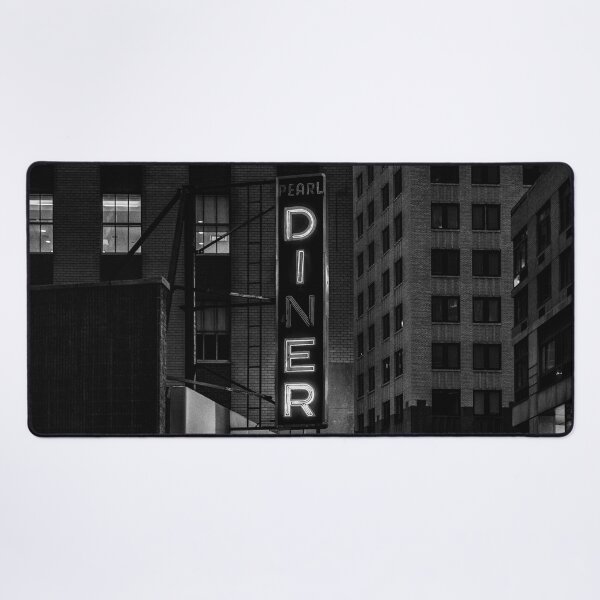 Item preview, Nighthawks neon sign diner black and white photograph for kitchen and dining room decor designed and sold by Astrid Arkhangelsky.
