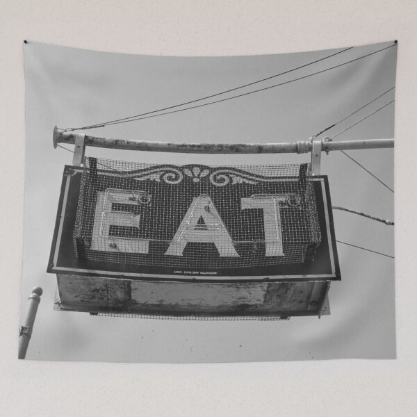 Item preview, Eat roadside cafe diner black and white vintage photograph for kitchen and dining room decor designed and sold by Astrid Arkhangelsky.