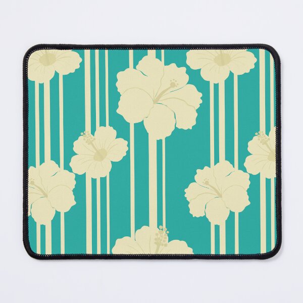 Item preview, Retro Teal Hibiscus and Stripes Seamless Tropical Pattern designed and sold by StoriesInGrain.