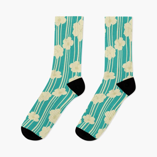 Item preview, Retro Teal Hibiscus and Stripes Seamless Tropical Pattern designed and sold by StoriesInGrain.