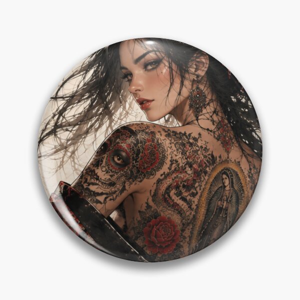 Item preview, Mexican Tattoo Samurai Woman in Black and Red designed and sold by Japan-kanji-ya.