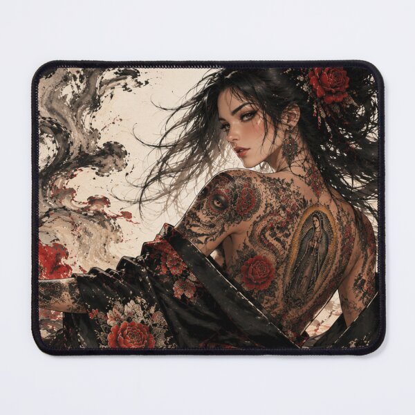Item preview, Mexican Tattoo Samurai Woman in Black and Red designed and sold by Japan-kanji-ya.