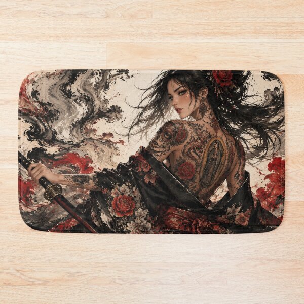 Item preview, Mexican Tattoo Samurai Woman in Black and Red designed and sold by Japan-kanji-ya.