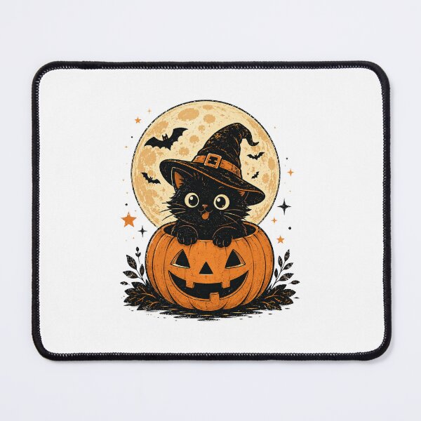 Item preview, Vintage Black Cat Witch Hat Pumpkin Moon designed and sold by Ghostly Cats.