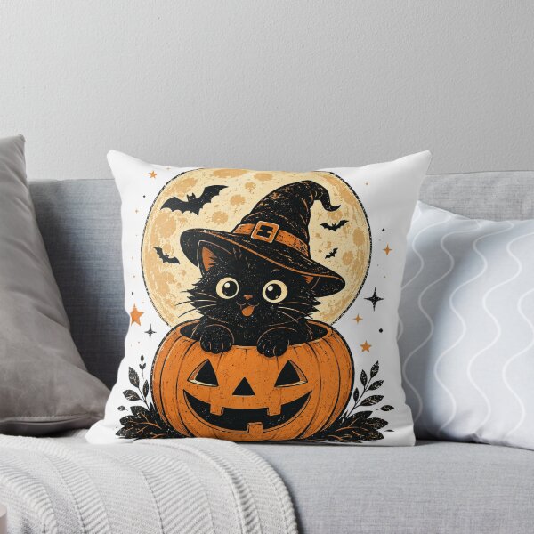 Item preview, Vintage Black Cat Witch Hat Pumpkin Moon designed and sold by Ghostly Cats.