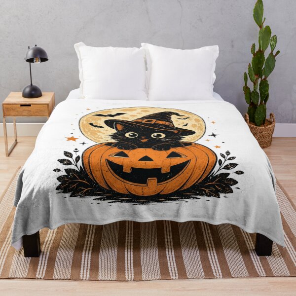 Item preview, Vintage Black Cat Witch Hat Pumpkin Moon designed and sold by Ghostly Cats.