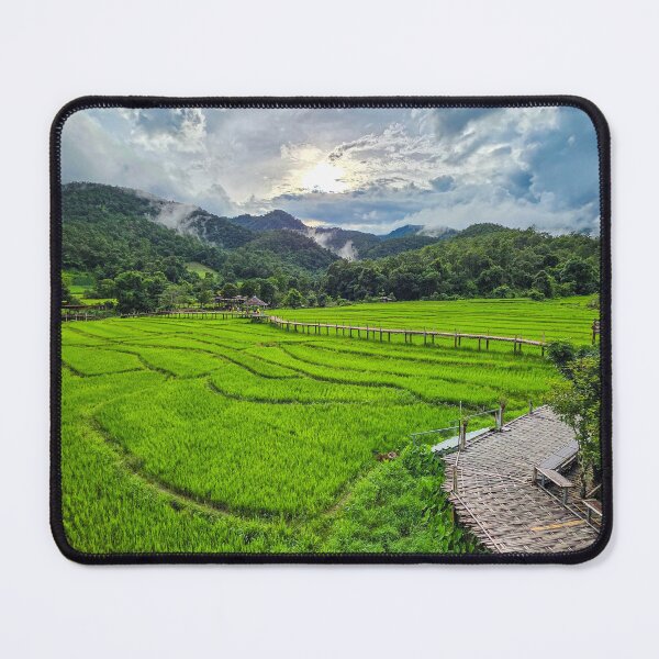 Item preview, Bamboo Bridge Over Green Rice Fields Pai Thailand designed and sold by Jomsunshine.