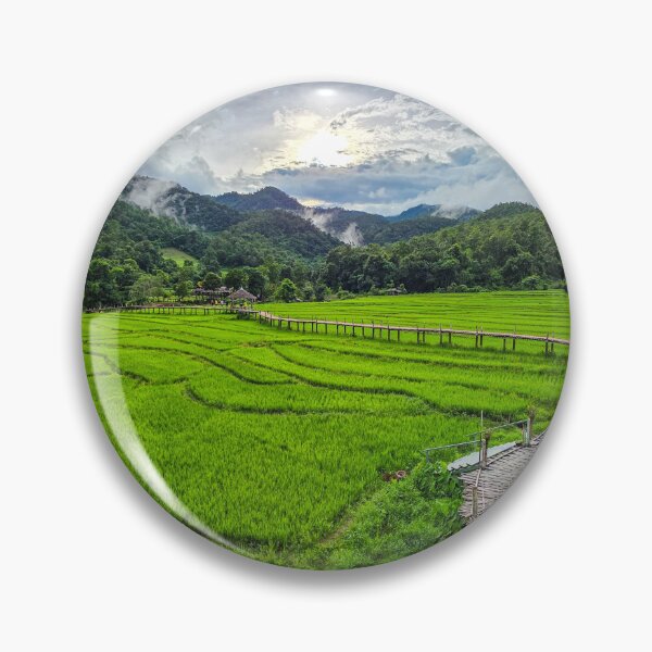 Item preview, Bamboo Bridge Over Green Rice Fields Pai Thailand designed and sold by Jomsunshine.