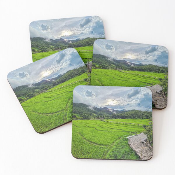 Item preview, Bamboo Bridge Over Green Rice Fields Pai Thailand designed and sold by Jomsunshine.