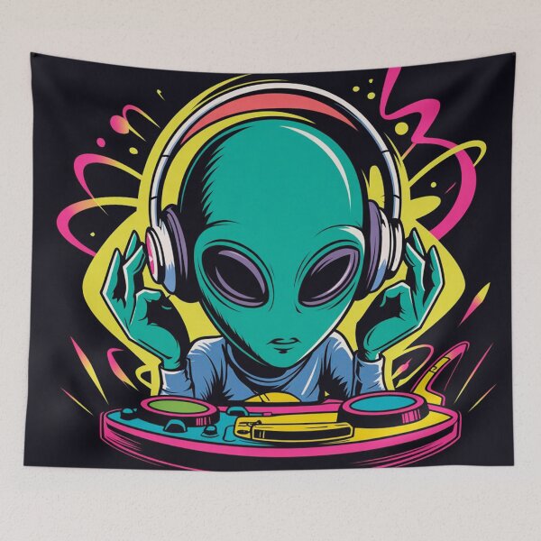 Item preview, Neon Alien DJ Rave Party Pop Art designed and sold by Outlet Raloel.