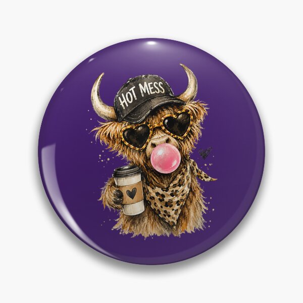Item preview, Hot Mess Highland Cow Bubblegum Sunglasses Coffee Lover designed and sold by FrankIsabel.
