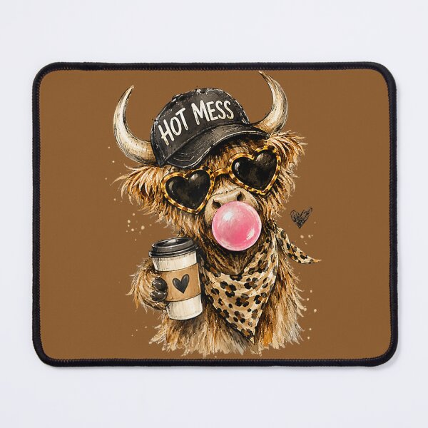 Item preview, Hot Mess Highland Cow Bubblegum Sunglasses Coffee Lover designed and sold by FrankIsabel.