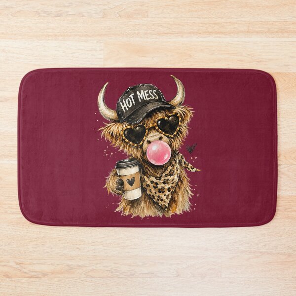 Item preview, Hot Mess Highland Cow Bubblegum Sunglasses Coffee Lover designed and sold by FrankIsabel.