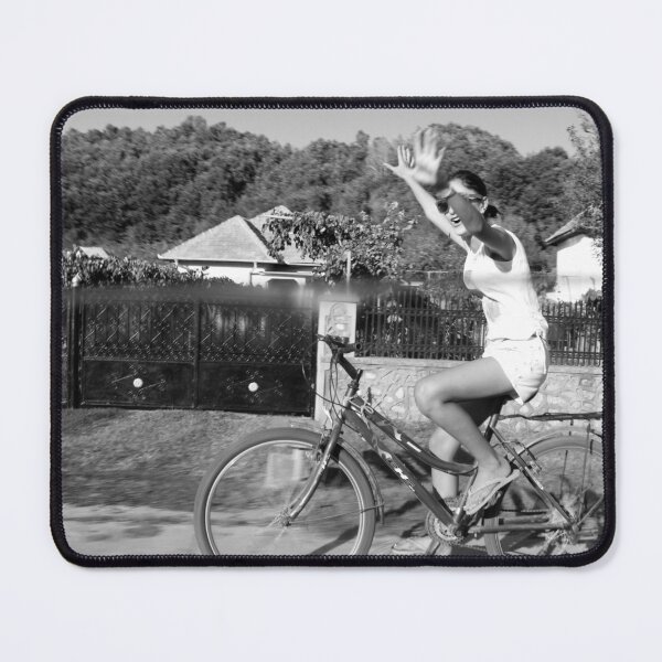 Item preview, Hands free - woman riding bicycle summer fun black and white photograph designed and sold by Astrid Arkhangelsky.