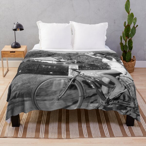 Item preview, Hands free - woman riding bicycle summer fun black and white photograph designed and sold by Astrid Arkhangelsky.